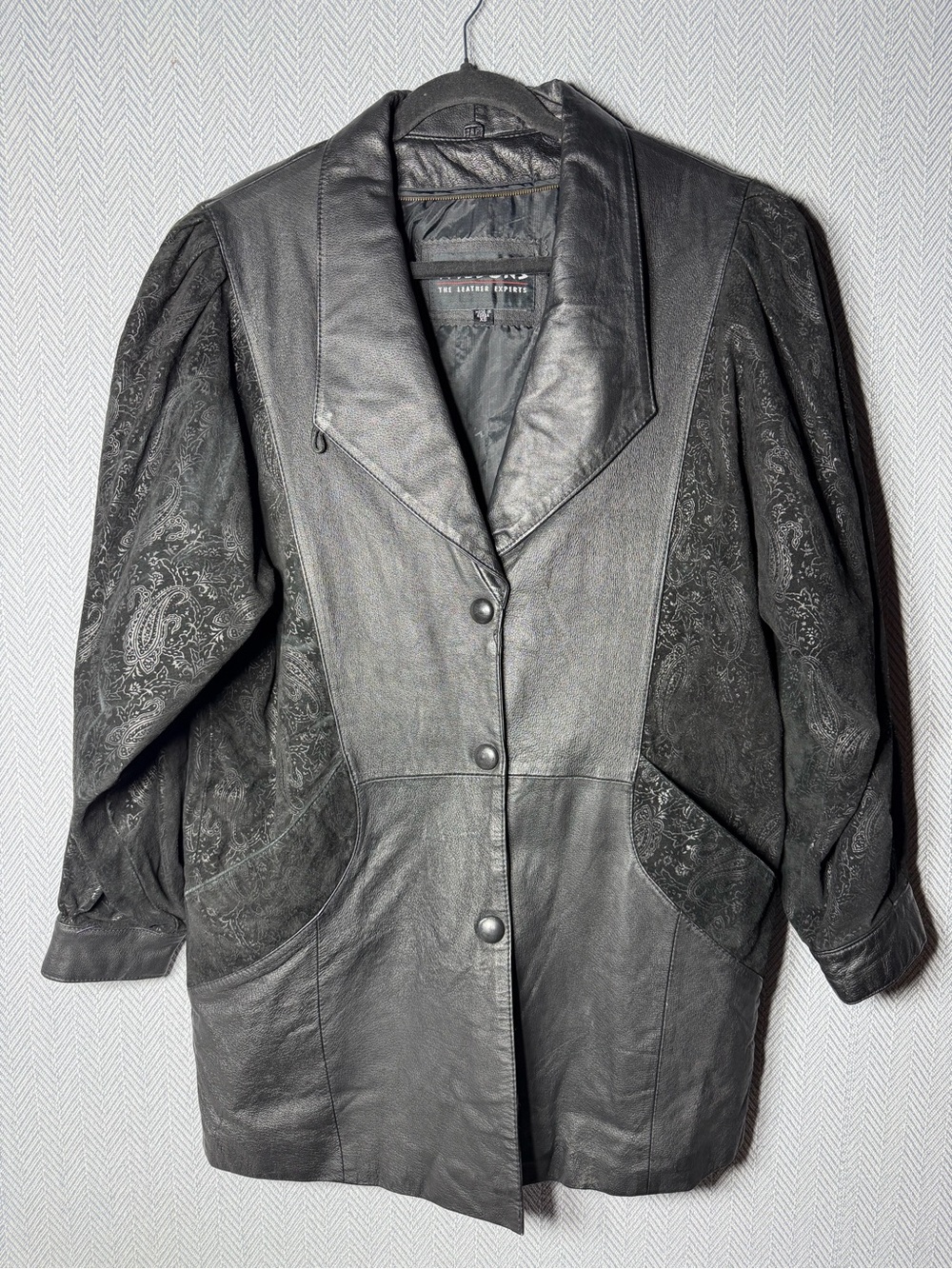 Wilsons Leather Black Paisley-Panel Leather Blazer